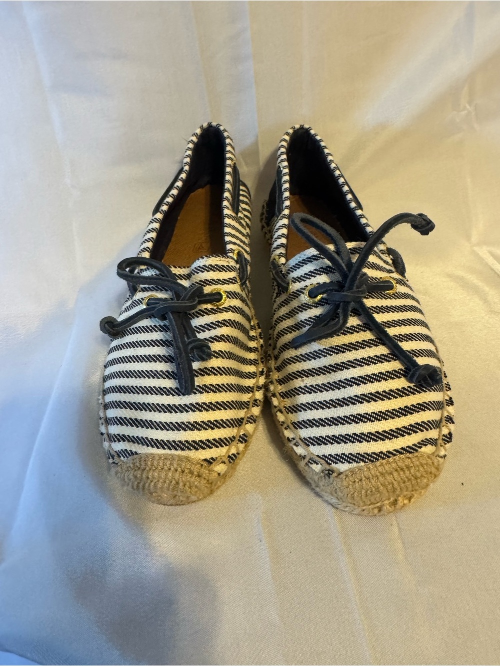 Sperry Blue and White Striped Espadrille Lace-Up Flats